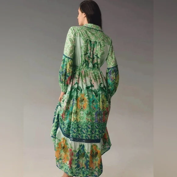 Anthropologie Long-Sleeve Printed Maxi Shirt Dress Jungle Print - Picture 4 of 14